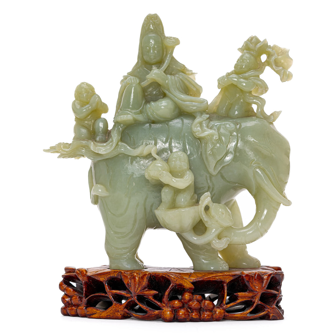 19th-century jade sculpture of Kwan Yin and children