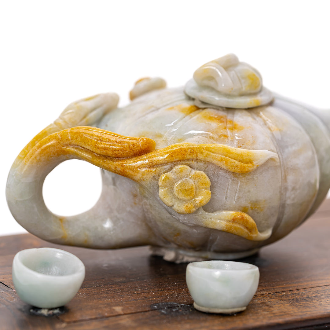 Pumpkin finial jade tea set with naturalistic details