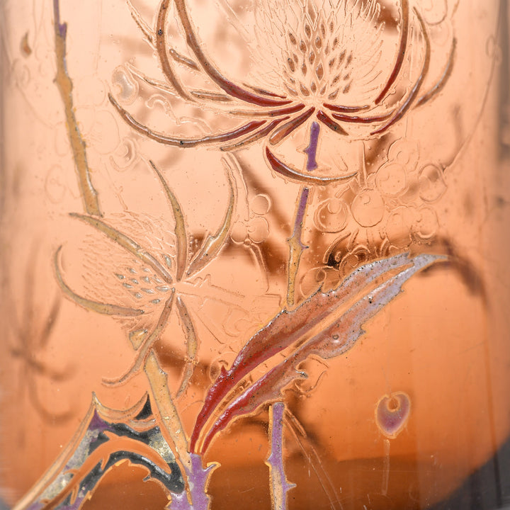 Brown glass vase by Émile Gallé, adorned with nature's own artistry in enamel