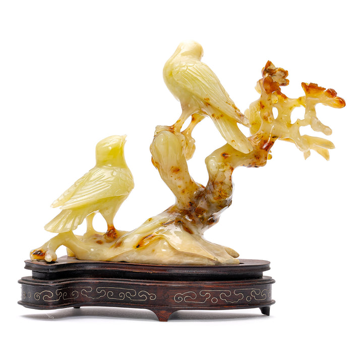 Agate twin bird sculpture with retro charm
