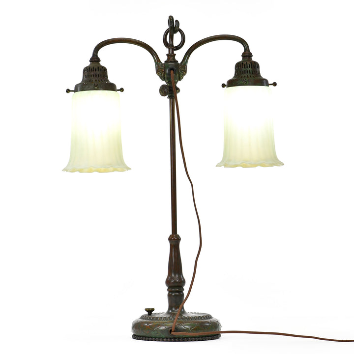 Vintage bronze base lamp with verdigris green and red highlights